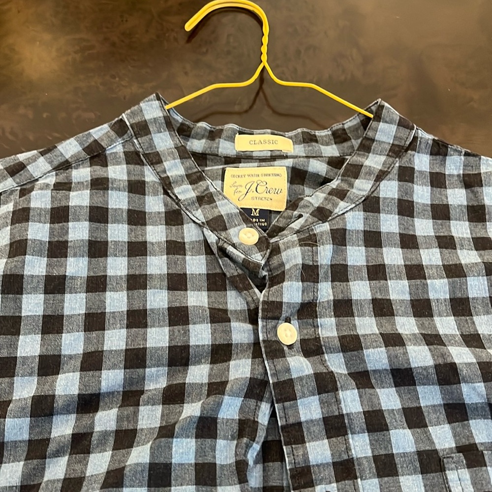 J crew collarless check shirt